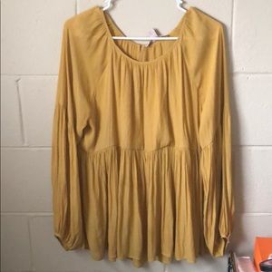 Flouncy Ruched Mustard Long Sleeve Top